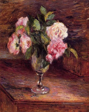  fleurs - roses dans un verre 1877 Camille Pissarro Fleurs impressionnistes